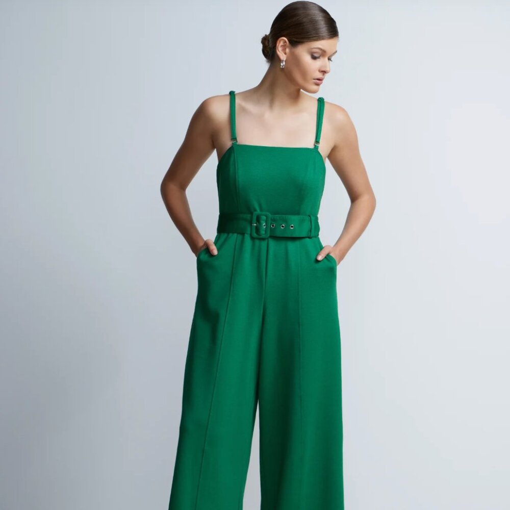 Seamed Belted Wide Leg Jumpsuit SMALL / GREEN New York & Co